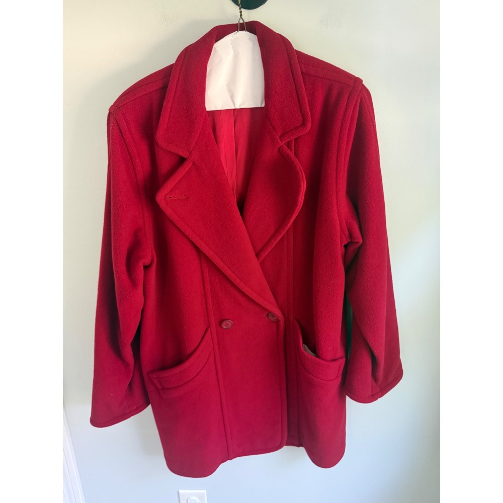 Vintage LL Bean Red Wool Double Breasted Car Coat Jacket Womens Freeport Maine